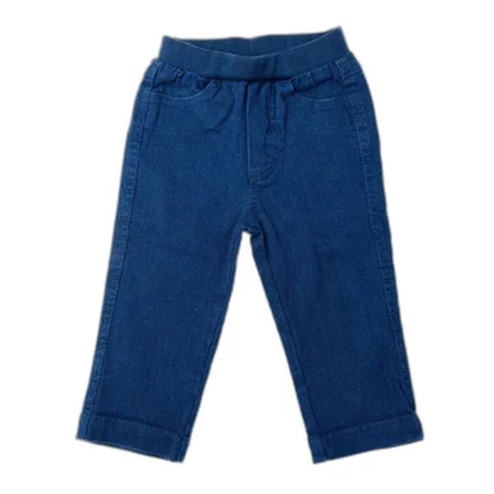 Calça Infantil Azul-marinho com cintura de elástico e barra dobrada