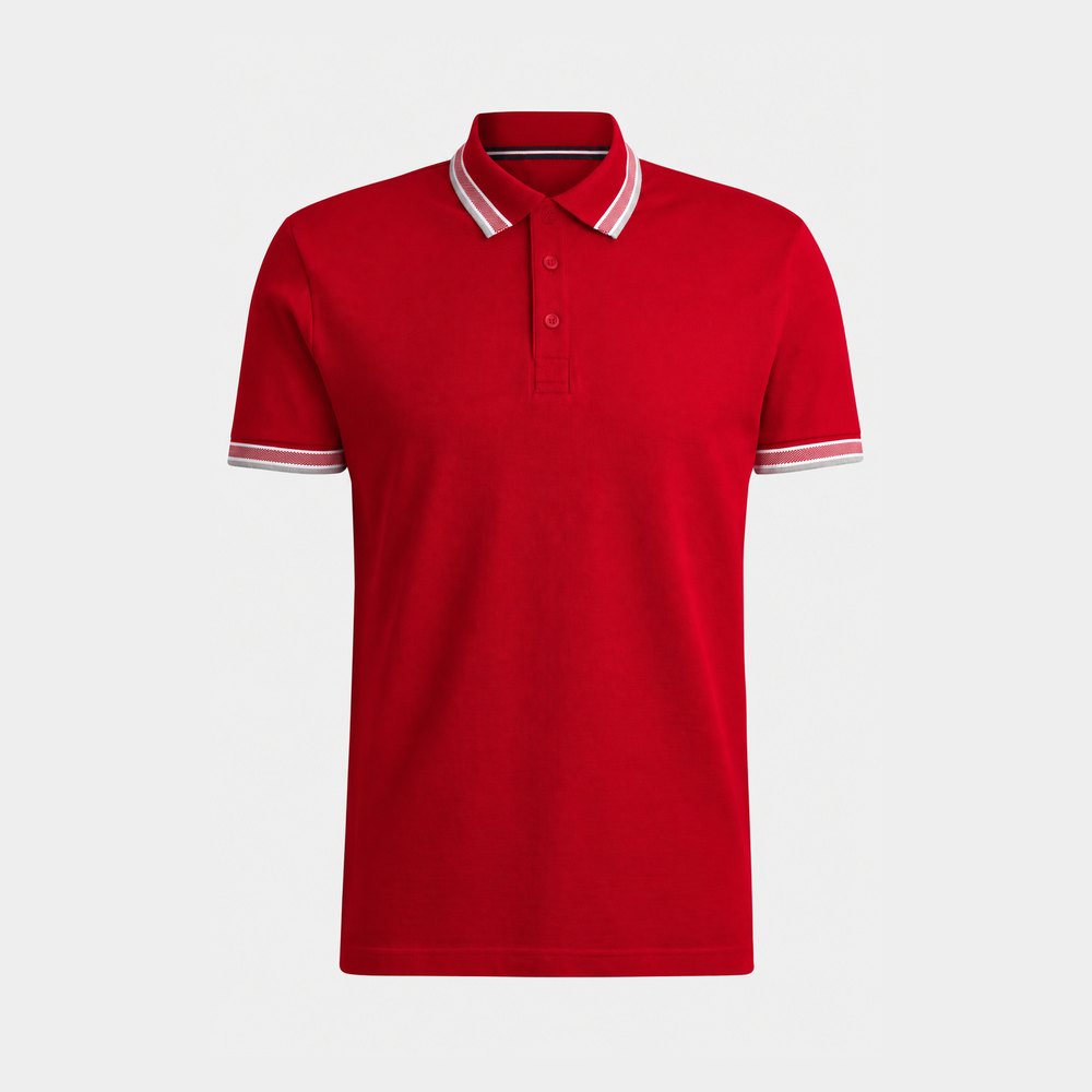 Camisa Polo Vermelha com gola e punhos listrados